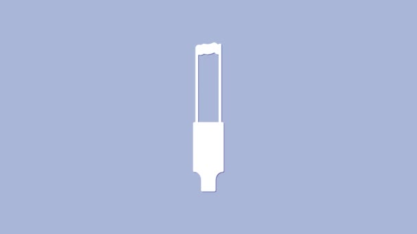 Biała ikona papierosa odizolowana na fioletowym tle. Znak tytoniowy. Palenie symbolu. 4K Animacja graficzna ruchu wideo — Wideo stockowe