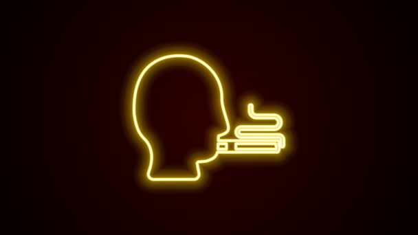 亮晶晶的霓虹灯线男人吸烟的图标孤立的黑色背景。烟草标志。4K视频运动图形动画 — 图库视频影像