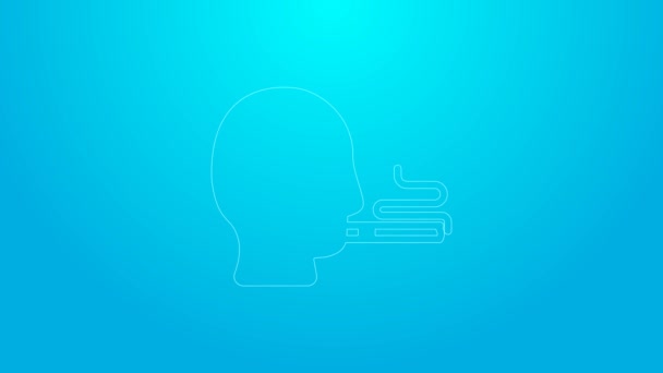 Pink line Man smoking a cigarette icon isolated on blue background. Tobacco sign. 4K Video motion graphic animation — Video