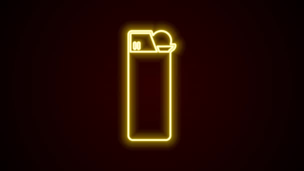 Świecąca neonowa ikona zapalniczki odizolowana na czarnym tle. 4K Animacja graficzna ruchu wideo — Wideo stockowe