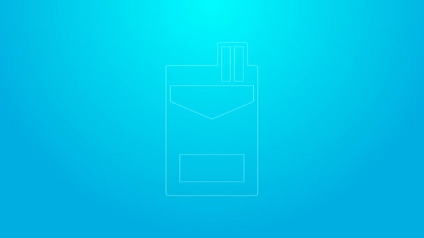 Linha rosa Ícone de caixa de embalagem de cigarros isolado no fundo azul. Cigarros embalados. Animação gráfica em movimento de vídeo 4K — Vídeo de Stock
