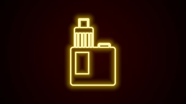 Светящаяся неоновая линия Vape mod device icon isolated on black background. Инструмент для курения. Устройство испарителя. Видеографическая анимация 4K — стоковое видео