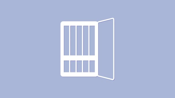Біла піктограма корпусу сигарети ізольована на фіолетовому фоні. Знак тютюну. Символ паління. 4K Відео рух графічна анімація — стокове відео