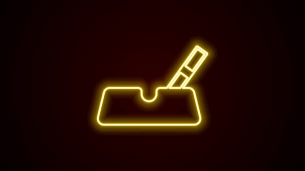 Glowing neon line Ashtray with cigarette icon isolated on black background. 4K Video motion graphic animation — Video Stock