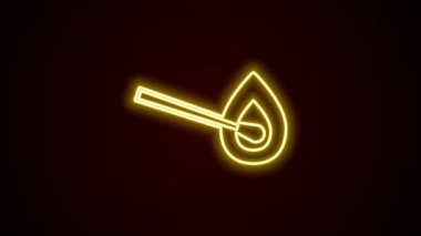 Siyah arkaplanda izole edilmiş ateş ikonu ile parlayan neon hattı yakma kibriti. Ateşle maç. Kibrit işareti. 4K Video hareketli grafik canlandırması