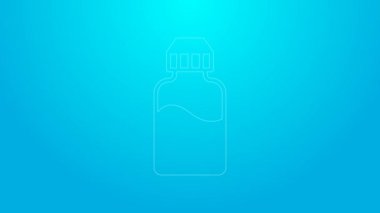 Mavi arka planda izole edilmiş elektronik sigara ikonu için pembe çizgi Vape sıvı şişe. 4K Video hareketli grafik canlandırması