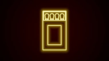 Parlak neon hattı Açık kibrit kutusu ve siyah arkaplanda izole edilmiş simge eşleşmesi. 4K Video hareketli grafik canlandırması