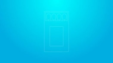 Pembe çizgi Açık kibrit kutusu ve mavi arkaplanda izole edilmiş simge eşleşmesi. 4K Video hareketli grafik canlandırması