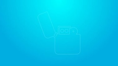 Pembe çizgi aydınlatma simgesi mavi arkaplanda izole edildi. 4K Video hareketli grafik canlandırması