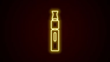 Parlayan neon hattı Elektronik sigara ikonu siyah arkaplanda izole edildi. Tüttürme aleti. Buharlaştırıcı Cihaz. 4K Video hareketli grafik canlandırması
