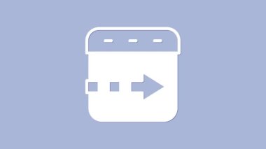 White Time flies on the clock icon isolated on purple background. 4K Video motion graphic animation