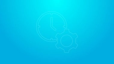 Pembe çizgi Zaman Yönetimi simgesi mavi arkaplanda izole edildi. Saat ve vites tabelası. Üretkenlik sembolü. 4K Video hareketli grafik canlandırması