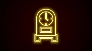 Parlayan neon hattı antika saat simgesi siyah arka planda izole edildi. 4K Video hareketli grafik canlandırması