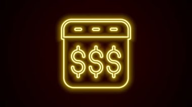 Glowing neon line Payday, calendar with dollar icon isolated on black background. 4K Video motion graphic animation