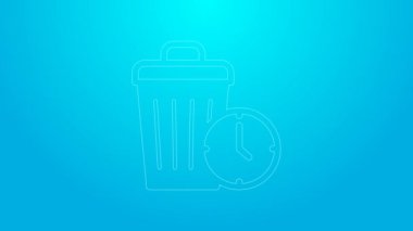 Pink line Waste of time icon isolated on blue background. Trash can. Garbage bin sign. Recycle basket icon. Office trash icon. 4K Video motion graphic animation