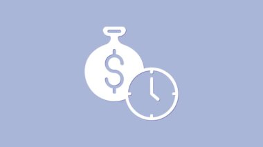 White Time is money icon isolated on purple background. Money is time. Effective time management. Convert time to money. 4K Video motion graphic animation
