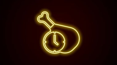 Parlayan neon hattı yemek zamanı simgesi siyah arka planda izole edildi. Yemek zamanı. 4K Video hareketli grafik canlandırması