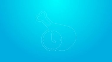 Pink line Food time icon isolated on blue background. Time to eat. 4K Video motion graphic animation