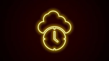 Parlayan neon çizgi saat simgesi siyah arkaplanda izole edildi. Zaman sembolü. 4K Video hareketli grafik canlandırması