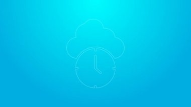 Pembe çizgi saat simgesi mavi arkaplanda izole edildi. Zaman sembolü. 4K Video hareketli grafik canlandırması