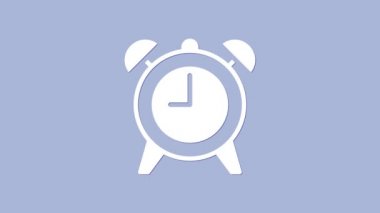 Beyaz Alarm saat simgesi mor arkaplanda izole edildi. Uyan, kalk konsepti. Zaman işareti. 4K Video hareketli grafik canlandırması