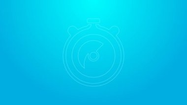 Pembe çizgi Stopwatch simgesi mavi arkaplanda izole edildi. Zaman göstergesi. Kronometre işareti. 4K Video hareketli grafik canlandırması