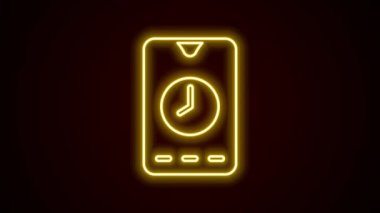 Parlak neon hattı alarm uygulaması akıllı telefon arayüzü simgesi siyah arkaplanda izole edildi. 4K Video hareketli grafik canlandırması