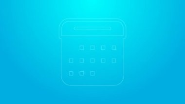 Pembe çizgi takvim simgesi mavi arkaplanda izole edildi. Olay hatırlatma sembolü. 4K Video hareketli grafik canlandırması