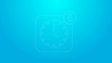 Pink line Alarm clock app smartphone interface icon isolated on blue background. 4K Video motion graphic animation