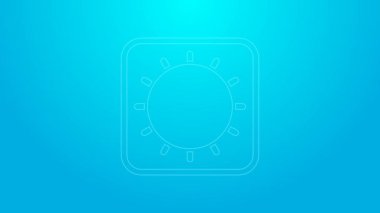 Pembe çizgi güneş simgesi mavi arkaplanda izole edildi. 4K Video hareketli grafik canlandırması