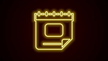 Parlayan neon çizgisi takvim simgesi siyah arkaplanda izole edildi. Olay hatırlatma sembolü. 4K Video hareketli grafik canlandırması