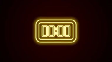 Parlayan neon hattı dijital alarm saati simgesi siyah arkaplanda izole edildi. Elektronik çalar saat. Zaman simgesi. 4K Video hareketli grafik canlandırması