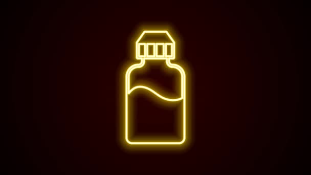 Glow néon ligne Vape bouteille de liquide pour les cigarettes électroniques icône isolée sur fond noir. Animation graphique de mouvement vidéo 4K — Video