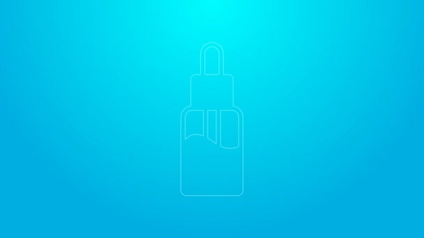 Розовая линия Vape жидкой бутылки для электронных сигарет значок изолирован на синем фоне. Видеографическая анимация 4K — стоковое видео