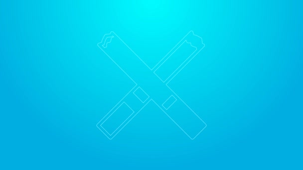 Rosa linje Cigarett ikon isolerad på blå bakgrund. Tobaksskylt. Röksymbol. 4K Video motion grafisk animation — Stockvideo