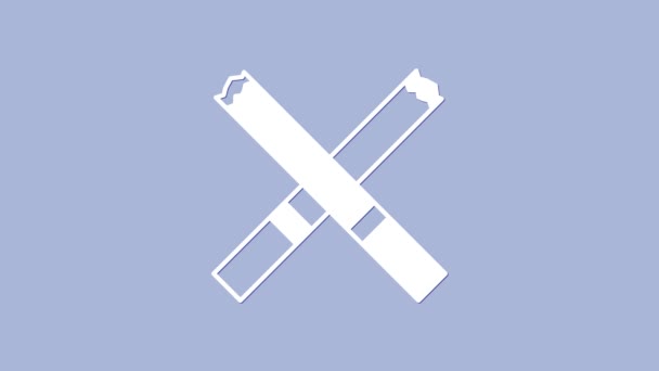 Icona di sigaretta bianca isolata su sfondo viola. Segno di tabacco. Simbolo fumo. Animazione grafica 4K Video motion — Video Stock