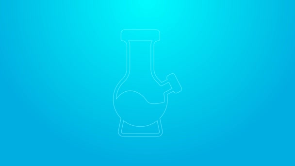 Pink line Glass bong for smoking marijuana or cannabis icon isolated on blue background. 4K Video motion graphic animation — Stok video