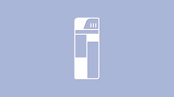 Biała ikona zapalniczki odizolowana na fioletowym tle. 4K Animacja graficzna ruchu wideo — Wideo stockowe