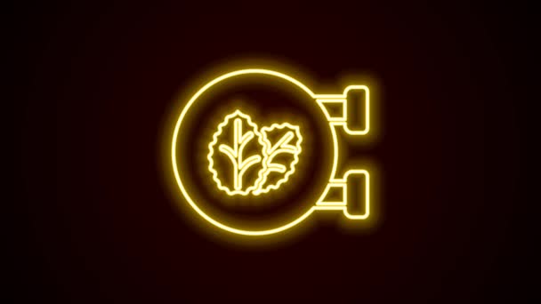 Glödande neon line Tobak blad butik ikon isolerad på svart bakgrund. Tobaksblad. 4K Video motion grafisk animation — Stockvideo