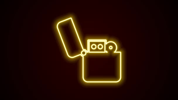 Glowing neon line Lighter icon isolated on black background. 4K Video motion graphic animation — Stock Video