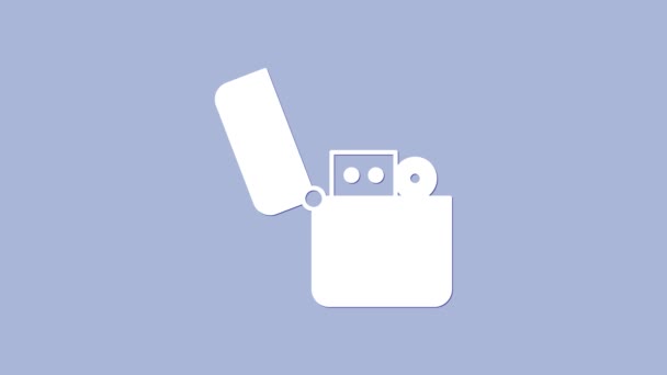 Icono de encendedor blanco aislado sobre fondo púrpura. Animación gráfica de vídeo 4K — Vídeo de stock