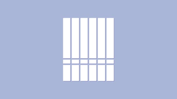 Біла піктограма сигарети ізольована на фіолетовому фоні. Знак тютюну. Символ паління. 4K Відео рух графічна анімація — стокове відео