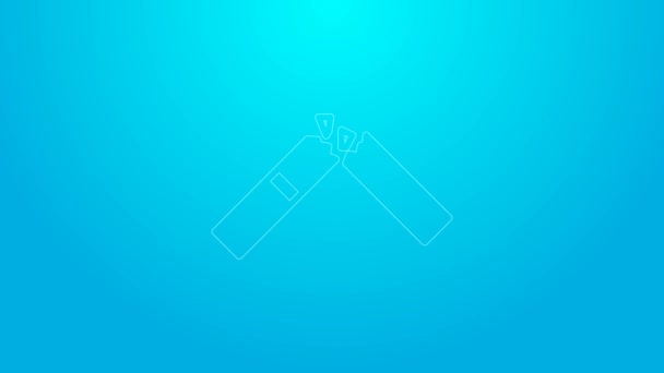 Pink line Broken cigarette icon isolated on blue background. Tobacco sign. Smoking symbol. 4K Video motion graphic animation — Αρχείο Βίντεο