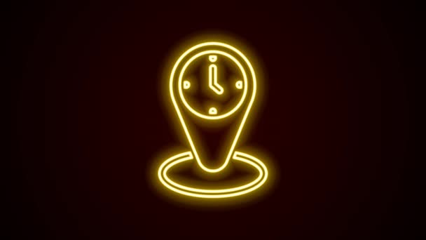 Zářící neonová čára Časové pásmo hodiny ikona izolované na černém pozadí. Grafická animace pohybu videa 4K — Stock video