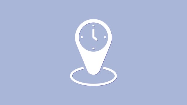 Blanco Reloj de zona horaria icono aislado sobre fondo púrpura. Animación gráfica de vídeo 4K — Vídeo de stock