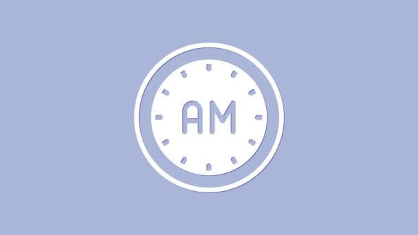 White Morning Time Symbol isoliert auf violettem Hintergrund. Zeitsymbol. 4K Video Motion Grafik Animation — Stockvideo