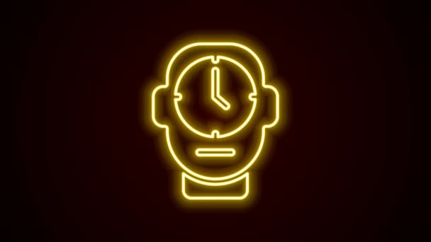 Glödande neon linje Klocka ikonen isolerad på svart bakgrund. Tidssymbol. 4K Video motion grafisk animation — Stockvideo