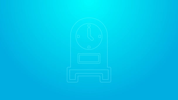 Pink line Antique clock icon isolated on blue background. 4K Video motion graphic animation — Vídeo de Stock