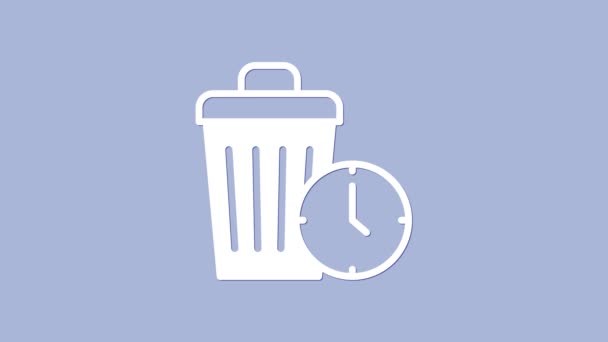 White Waste of time icon isolated on purple background. Trash can. Garbage bin sign. Recycle basket icon. Office trash icon. 4K Video motion graphic animation — Vídeo de Stock