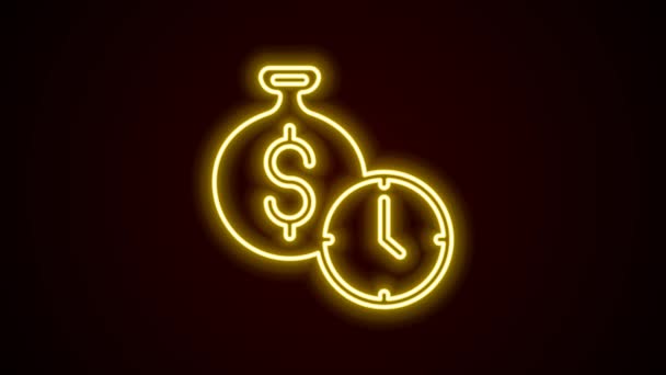 Linea al neon incandescente Il tempo è un'icona di denaro isolata su sfondo nero. I soldi sono tempo. Gestione efficace del tempo. Converti il tempo in denaro. Animazione grafica 4K Video motion — Video Stock